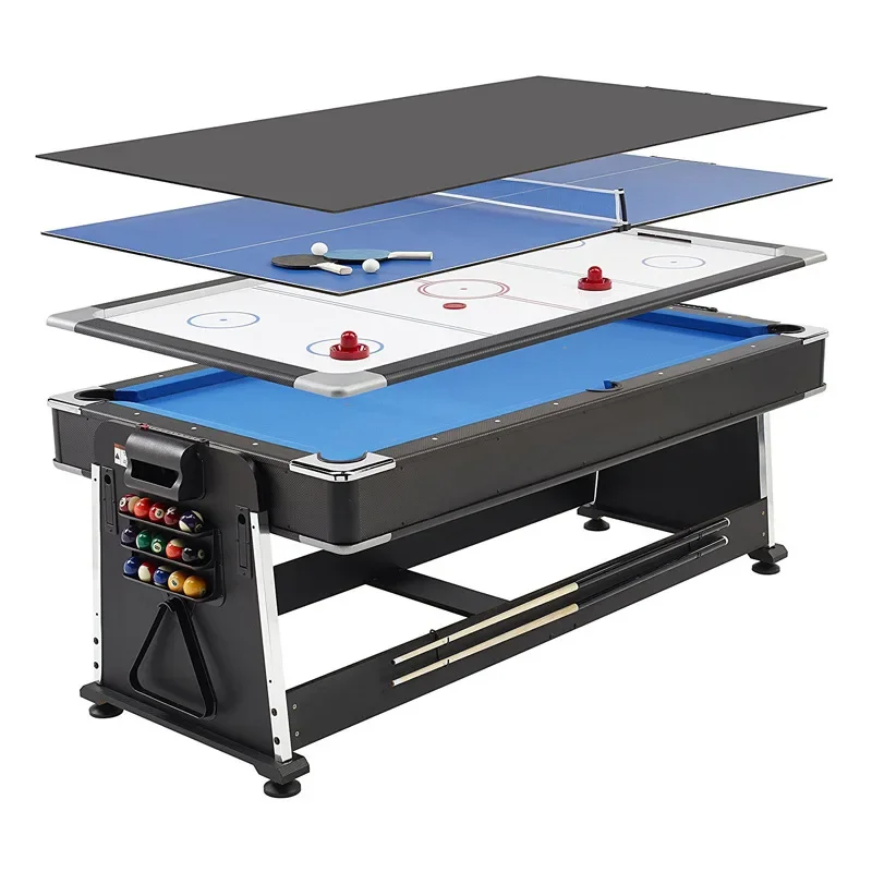 4 in 1 Multi Game Billiard Table Set Indoor Sports 7ft with Pool / Ping Pong / Air Hockey / Dining Top Combo