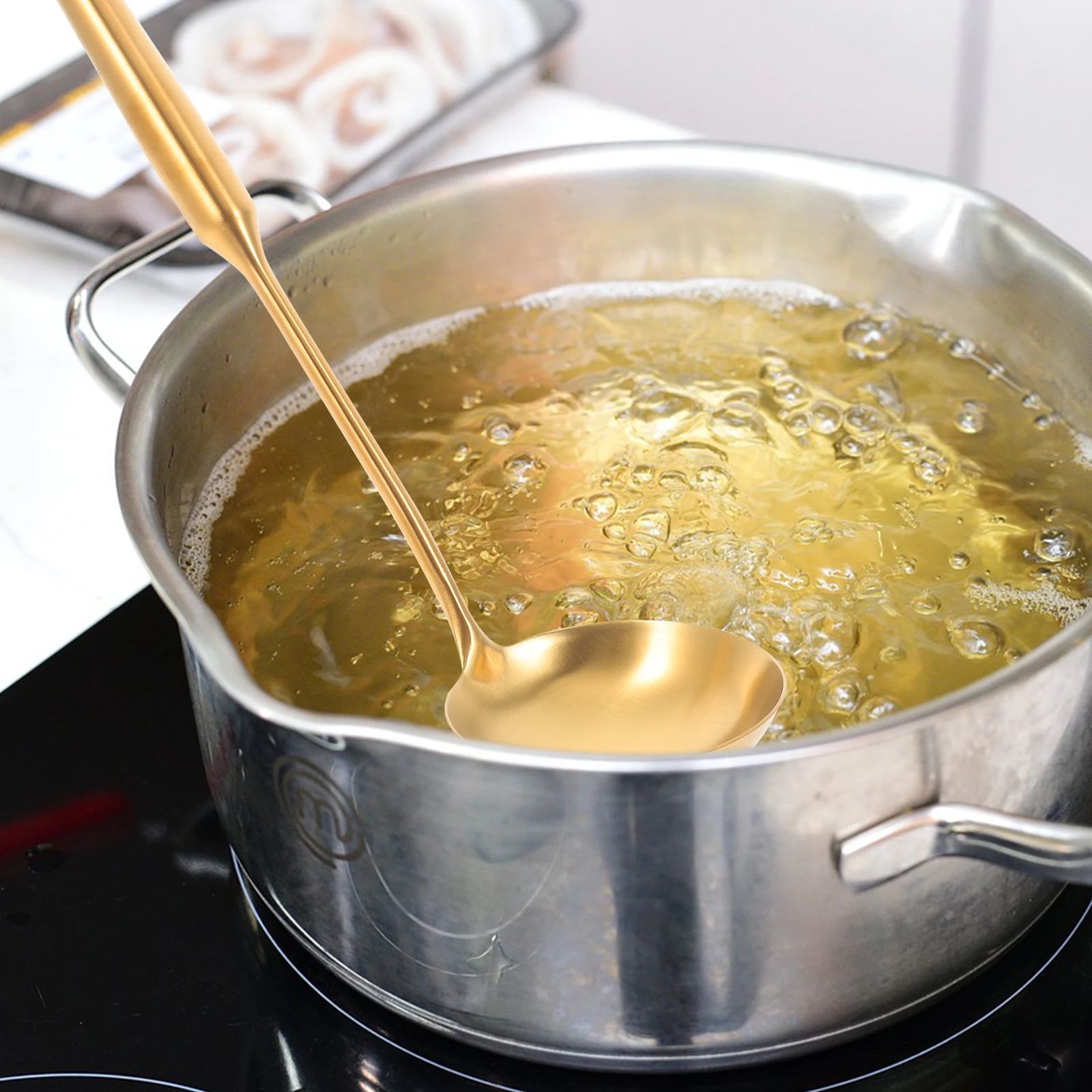 

2pcs Stainless Steel Soup Spoons Long Handle Golden Color Kitchen Cooking Tools Thick Food Spoon Serving Spoon