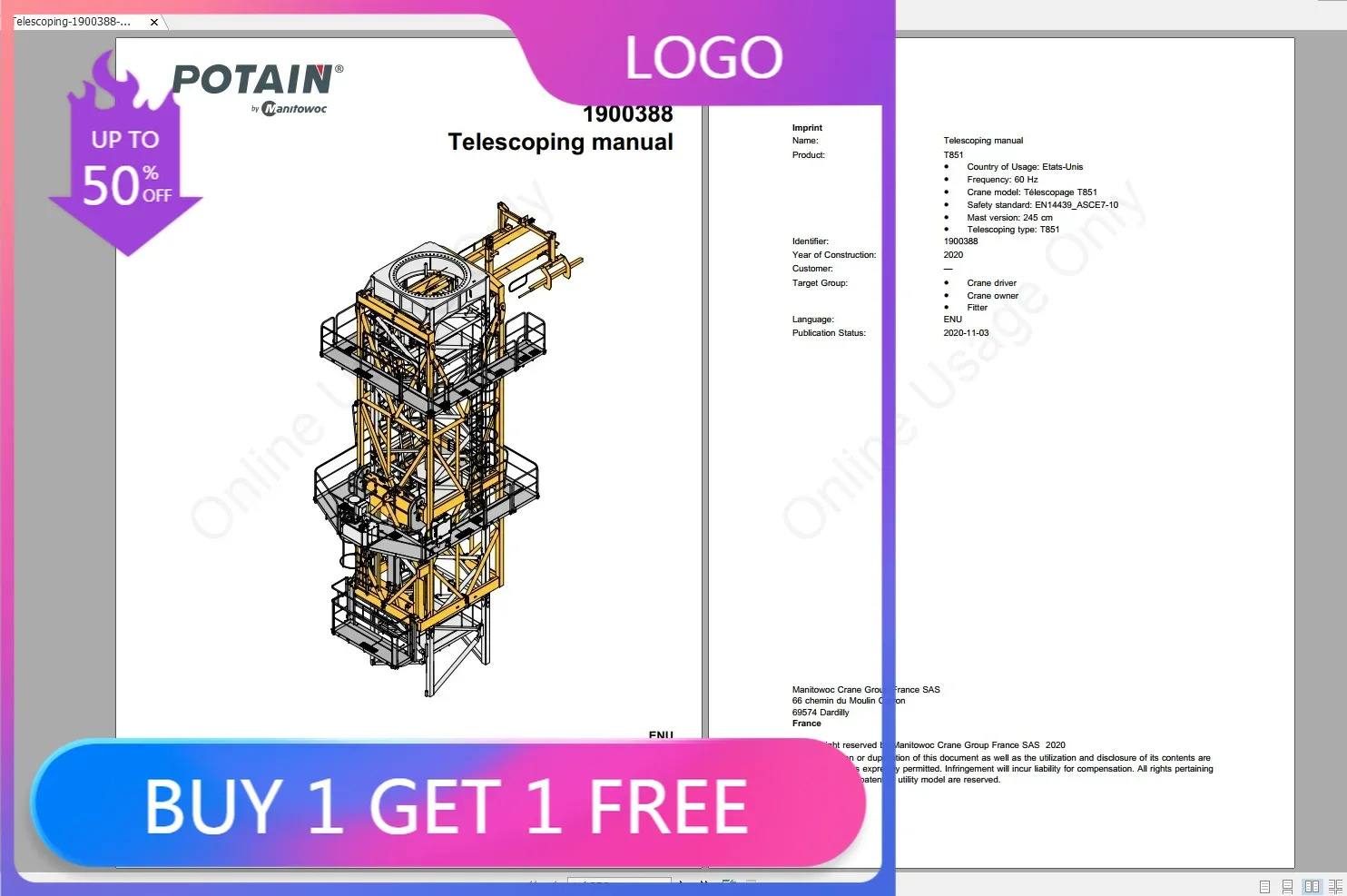 

SpecDiag Manitowoc Potain Tower Cranes Все модели 2021, обновленные операции и руководства по техническому обслуживанию 12,2020 PDF-DVD