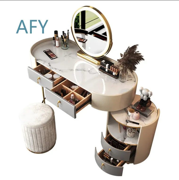 Nordic Dressing Table with Mirror and Stool for Bedroom LED Lighted Vanity Table with 3 Adjustable Brightness Mirrors Gold
