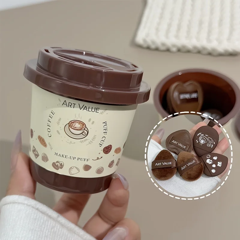 5 Stück Daumen-Make-up-Schwämme mit Mini-Kaffeetasse, tragbare Mischwerkzeuge für flüssige Grundierung, Puder, Rouge, kosmetische Applikatoren