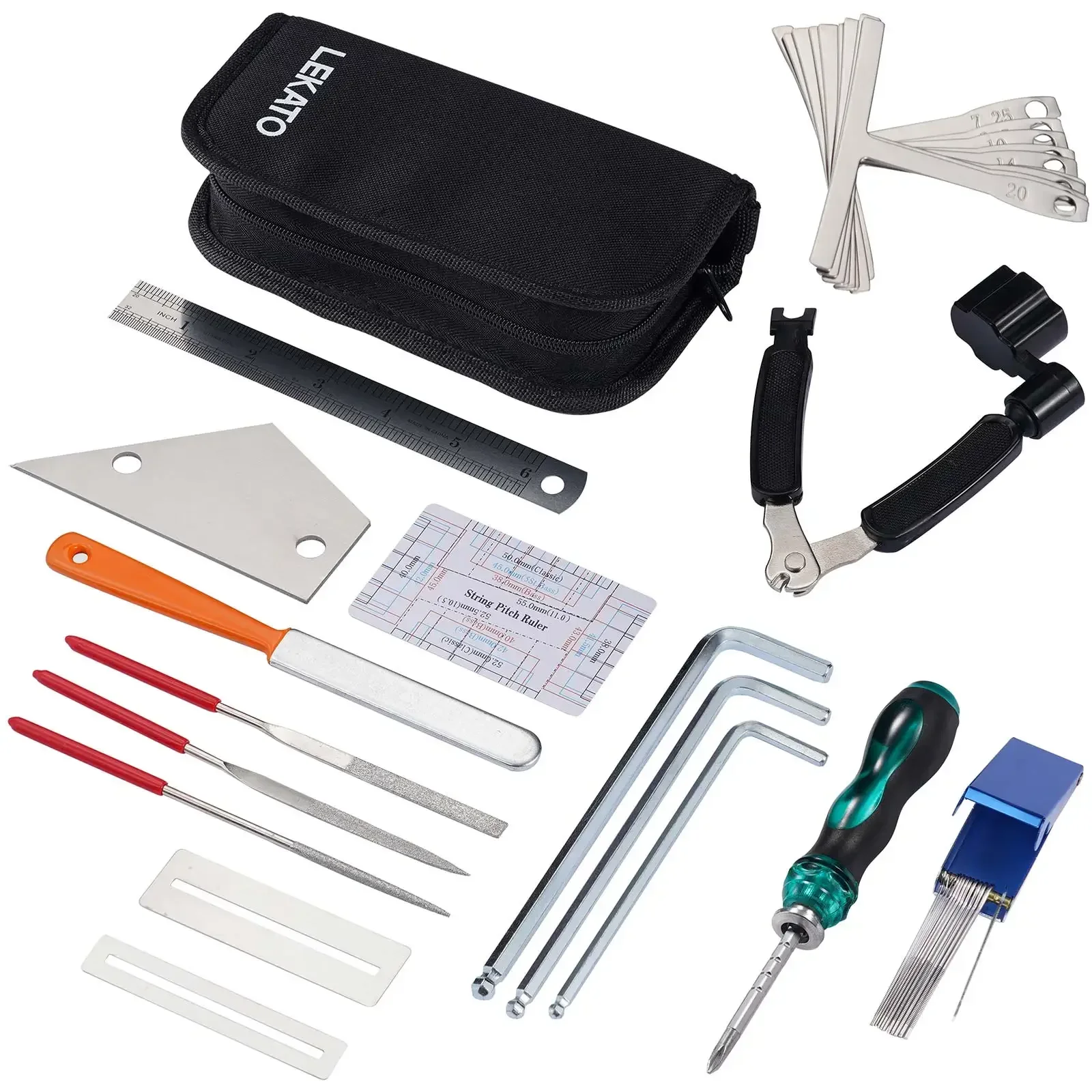 Kit de manutenção de guitarra profissional Lekato 25 ferramentas com estojo - Cuidados, configuração e reparos de traste para elétrico/acústico, baixo, banjo