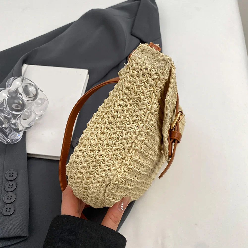 

Women Crossbody Bags Summer Woven Straw Tote Bag Fashion Handmade Paper Rope Simple Adjustable Straps Mobile Phone Bag