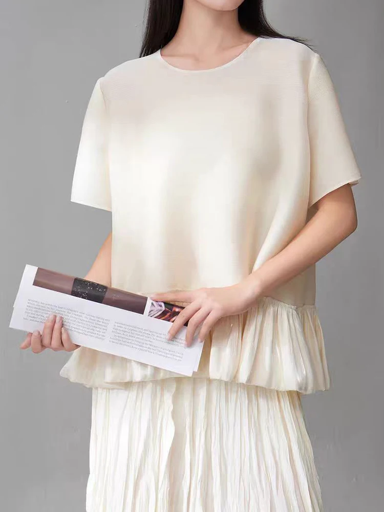 플리츠 패널 새틴 셀러브리티 스타일 탑 빈티지 의류 티셔츠 여성 탑 y2k 액세서리 여성용 셔츠