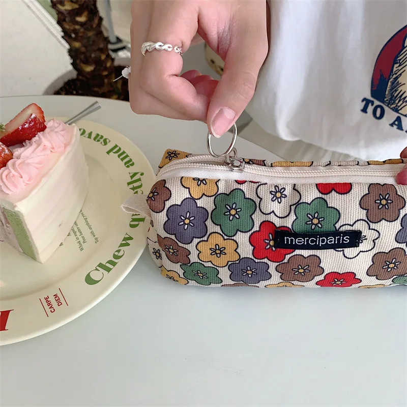 Cord Floral Reise Kosmetische Lippenstift Geldbörse Lagerung Tasche Kawaii Frauen Make-Up Handtaschen Veranstalter Brieftasche Beutel Bleistift Fall Taschen – Detail 7