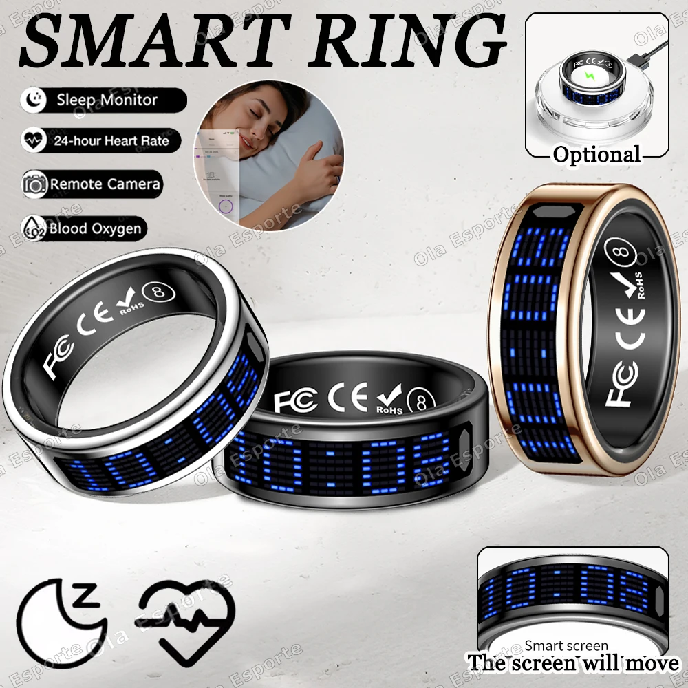 

Smart Ring Optional Wireless Changing for Men Women LED Display Screen Caller lD reminder Health Monitor Waterproof Sports Rings