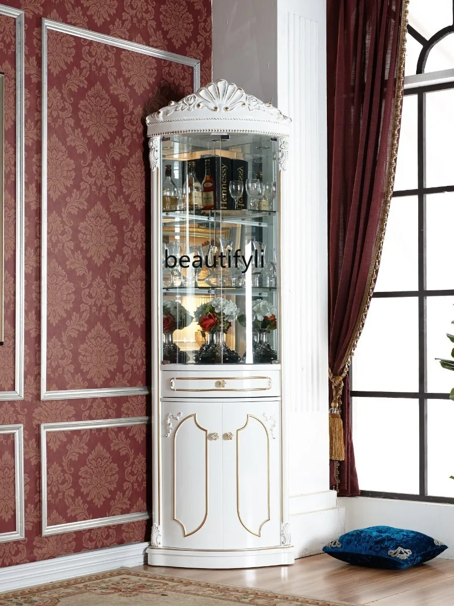 European-Style Living Room Corner  Wine Cabinet Shelf Dining Cabinet White Solid Wood Triangle Cabinet furniture