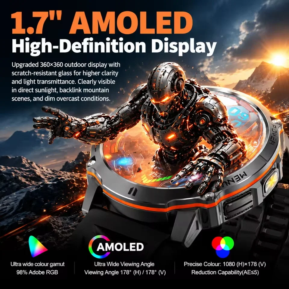 New T-RX6 Ultra Military 1500mAh Battery Smart Watch Compass IP68 Waterproof LED Flashlight Bluetooth Call Outdoor Sports Watch