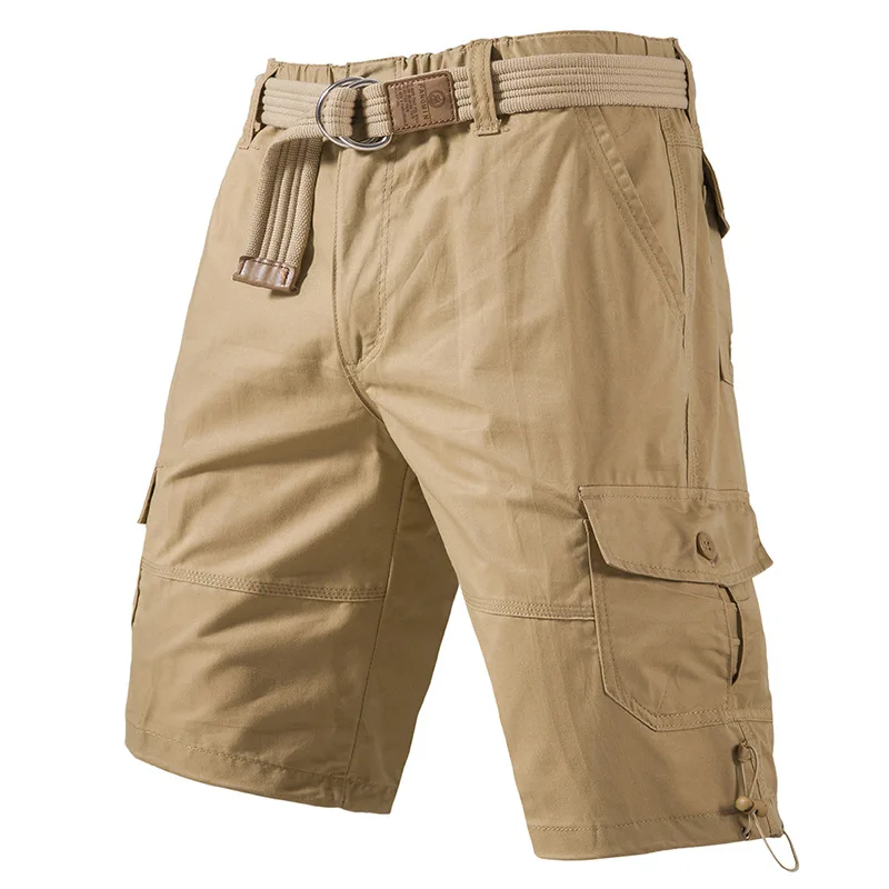 Summer new European and American tooling five-point pants multi-pocket elastic medium shorts pure cotton