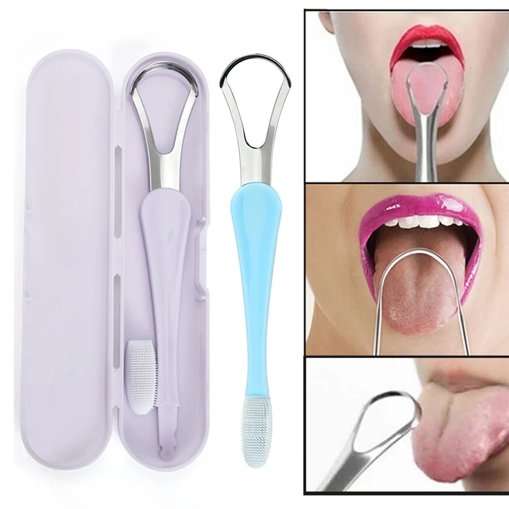 Dupla cabeça raspador de língua, aço inoxidável, reutilizável, ultra-fino, portátil, mais limpo, remover o mau hálito, Oral Care Tool, 1pc