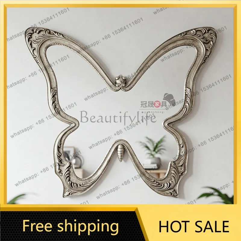 LS French retro bathroom mirror porch butterfly shape decorative European carved bedroom makeup mirror