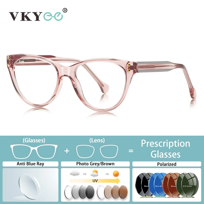 VICKY New Large Frame Cat's Eye Design Anti-Blue Light Progressive Multi-Focus Customizable Prescription Photochromic LS102