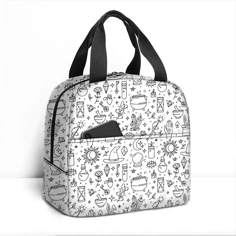 Witch Moon Cat Print Insulated Lunch Bag Witchy Woman Waterproof Camping Picnic Bag Witchcraft Lunch Box Cooler Thermal Bags