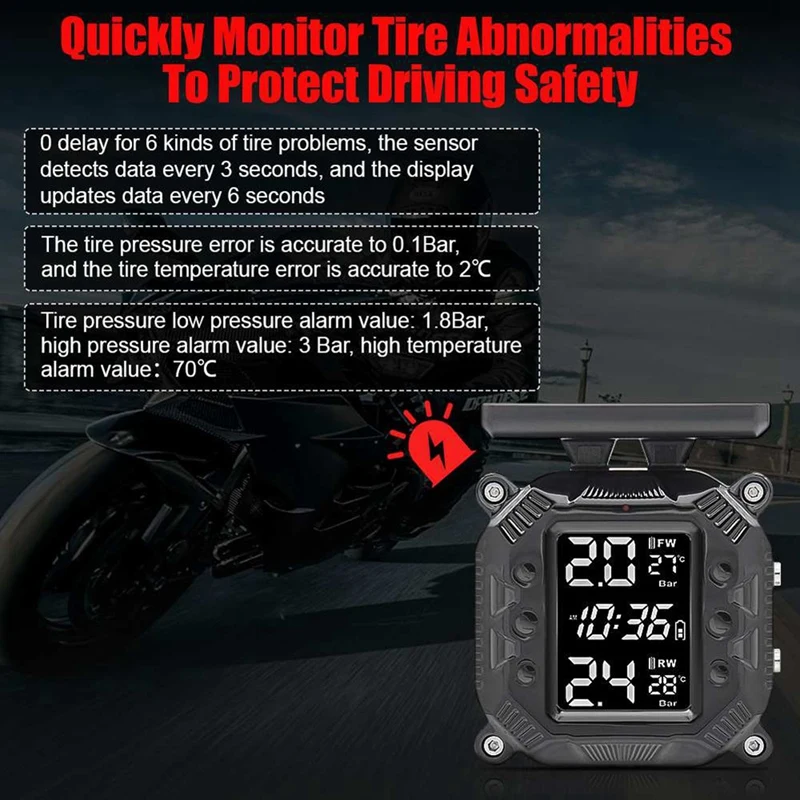 Motorcycle Tire Pressure Monitoring With Display Motorcycle Tire Detection High Temperature Resistant Monitoring System