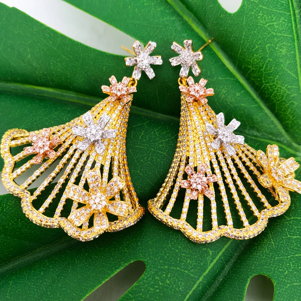 

Missvikki Luxury Skeleton Flowers Drop Earrings Trendy Shiny CZ Indian Earrings for women Wedding Engagement Party JEWELRY GIFT