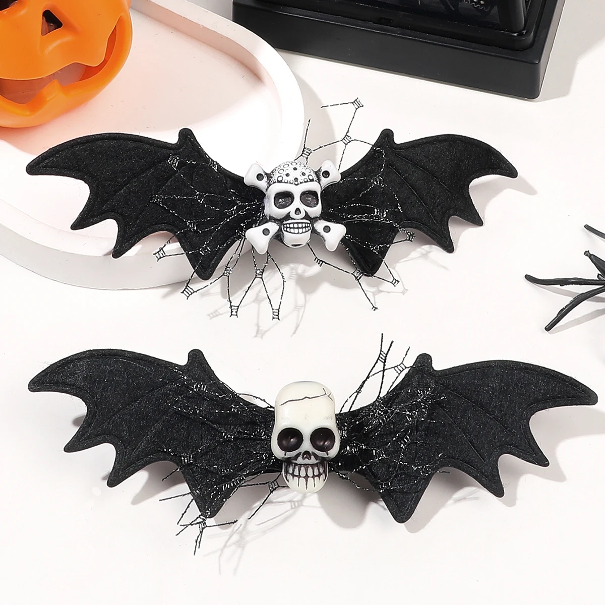 2Pcs ,Skull and Devil Wings Hair Clips  Cosplay and Halloween Costume Accessories for Girls Women