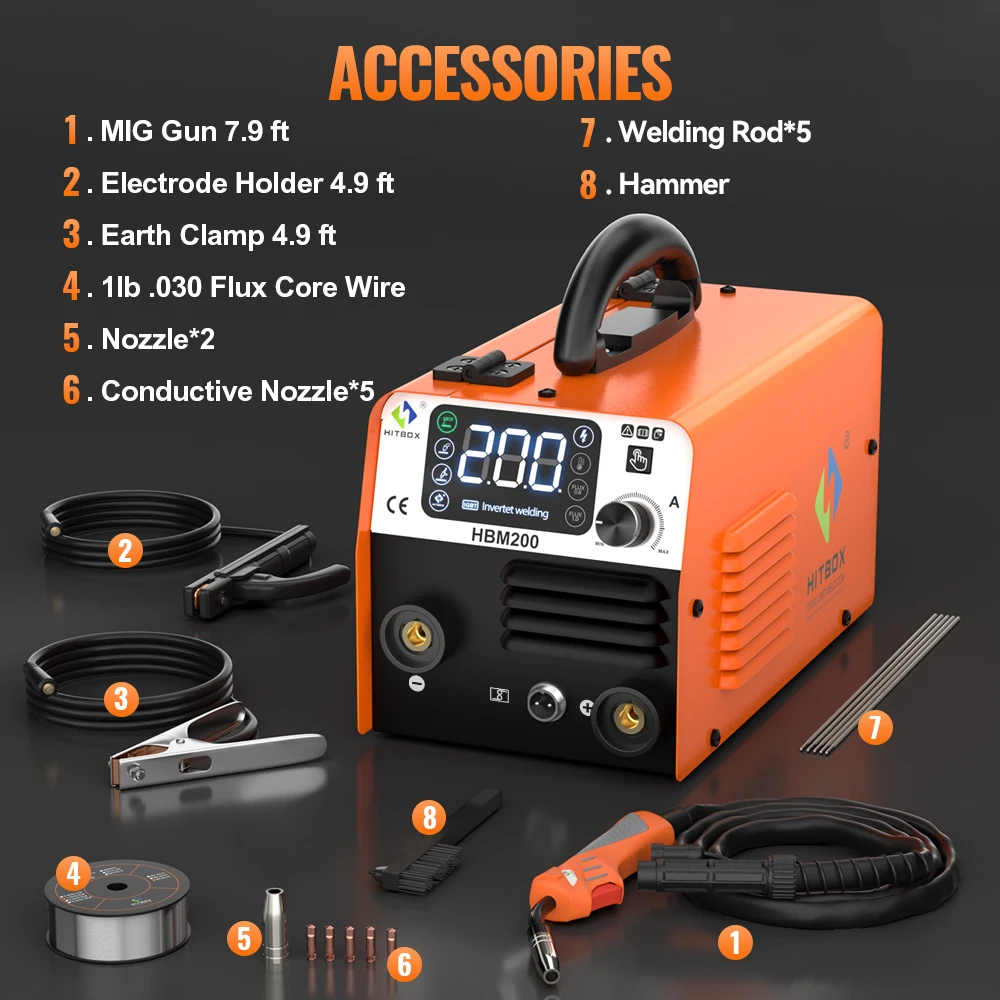 HITBOX 3 in 1 Semi-automatic Welding Machine HBM200 Welding Machine MIG/MMA/TIG No Gas Welding Equipment IGBT Inverter