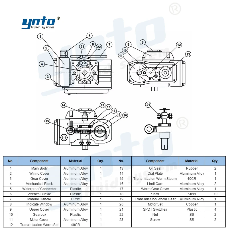 YNTO Factory Electric actuator precision torque options 50Nm 20Nm 80Nm AC220V DC24V electric actuator