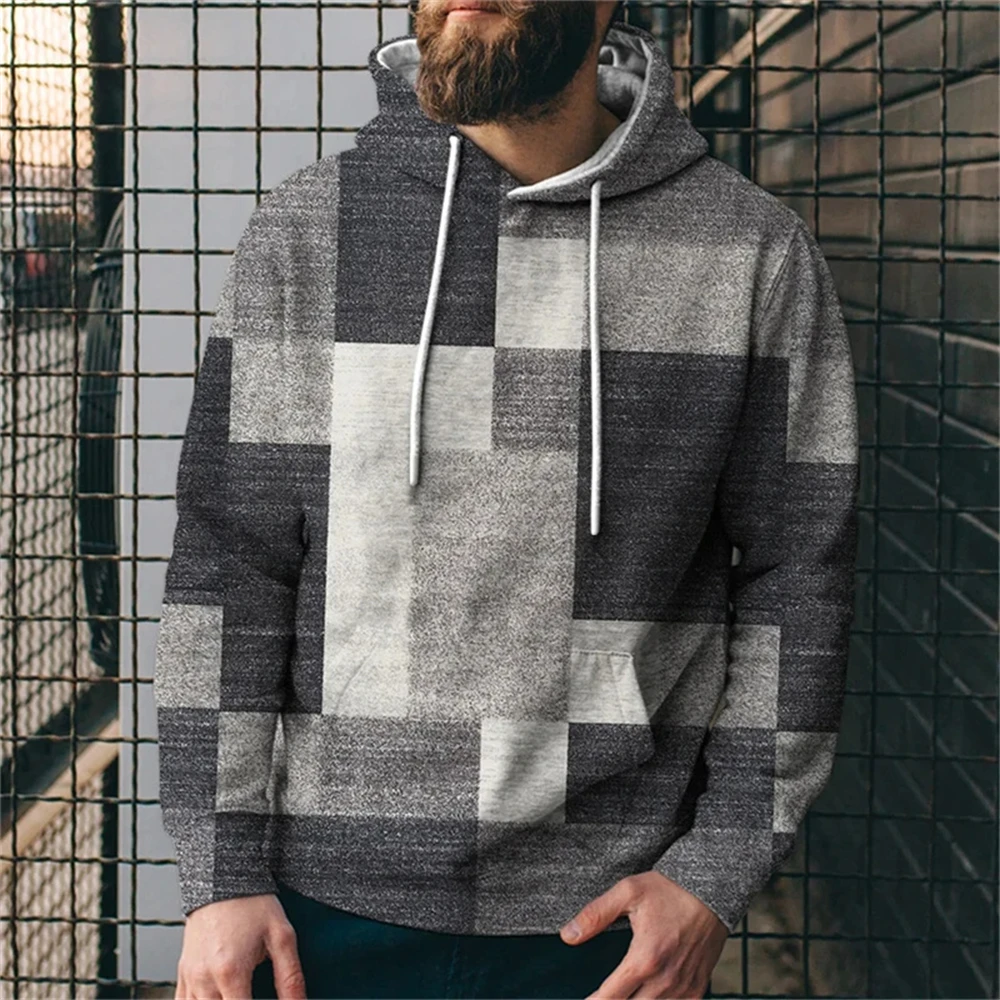 

Simulation Stitching Plaid Pattern 3D Printed Hooded Sweatshirts For Men Color Block Pullovers Street Unisex Tops Unisex Hoodies