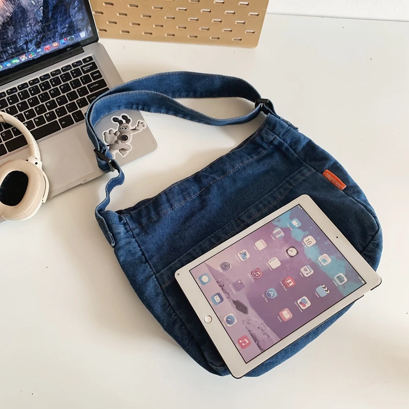 bolsa transversal bolsas femininas saco de mensageiro Qualidade Blue Denim Tecido Crossbody Sacos Multi-bolso Messenger Bag Big Capacidade Ombro Shopper Tote 2023 Últimas Mulheres Bolsa