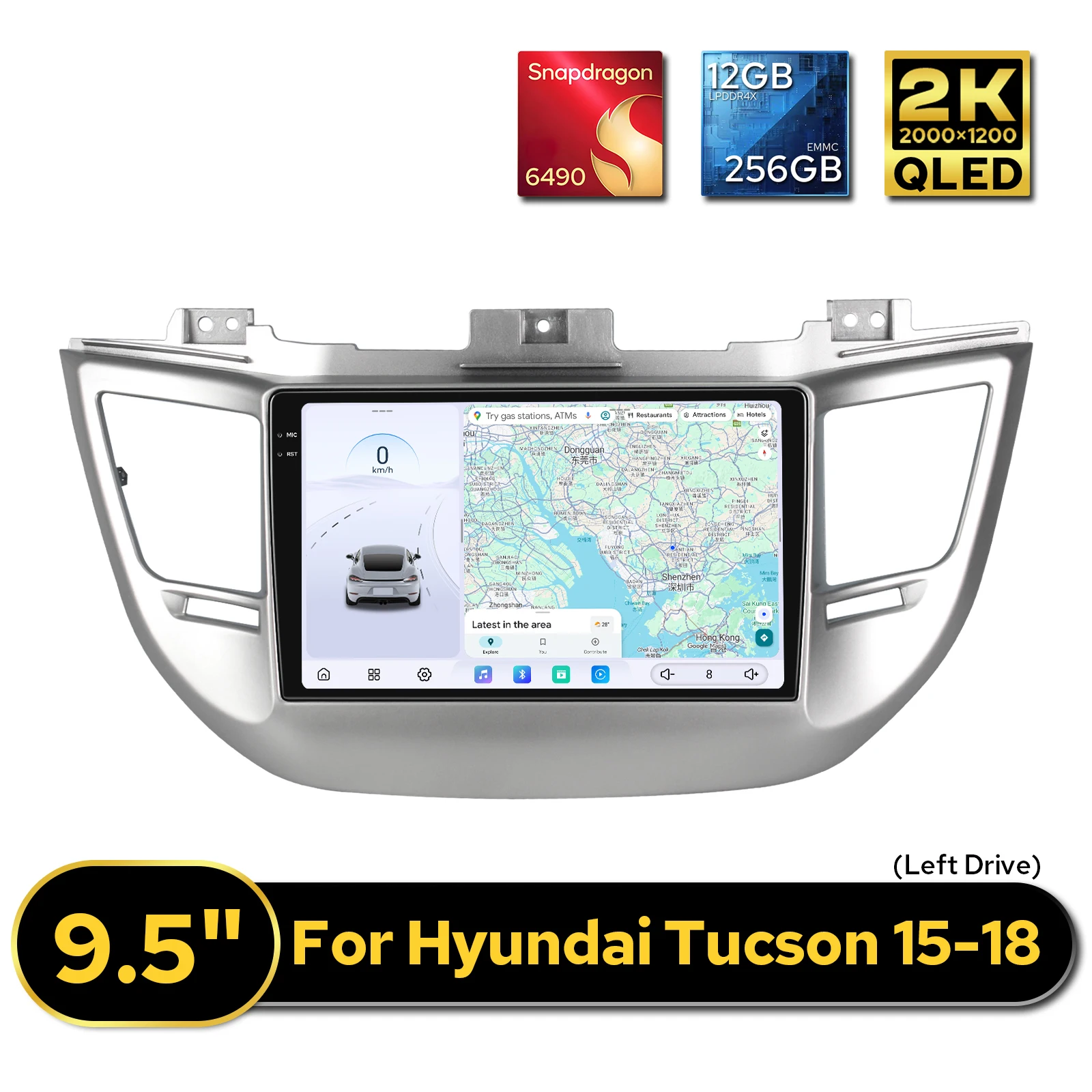 

JOYING 9.5"12+256GB 2K QLED Car Stereo for Hyundai Tucson 2015-2018 LHD Dual Bluetooth HDMI In/Out Type-C 360° Camera Input