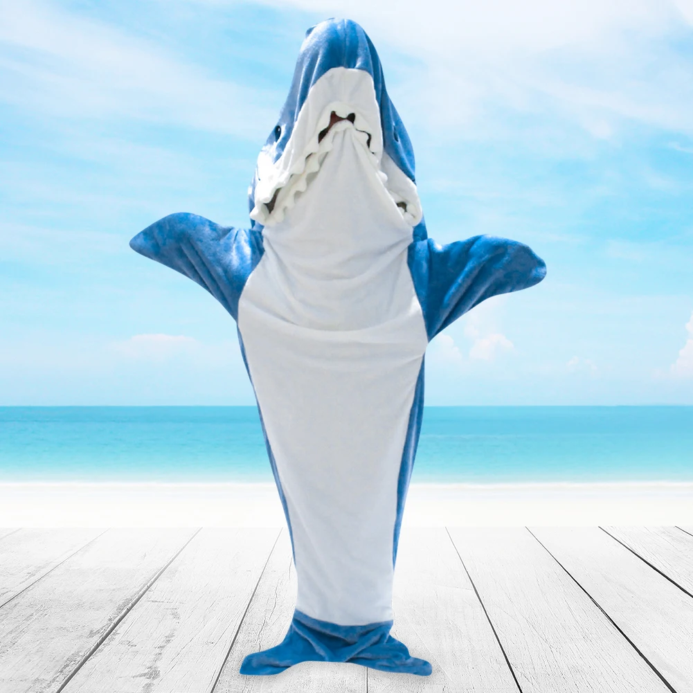 Shark Schlafsack Schal Mit Kapuze Flanell Decke Homewear Kleidung Cartoon Pyjamas Büro Nickerchen Tier Overall Für Kinder Erwachsene