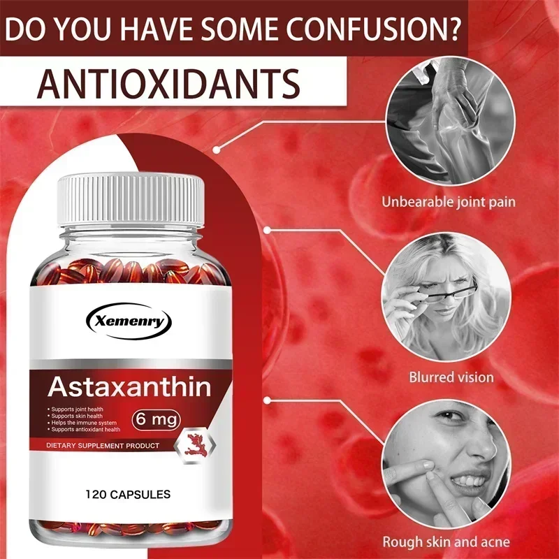 مكملات أستازانتين 6 ملغ - مضادة للأكسدة، تعزز صحة القلب والأوعية الدموية وتسريع عملية التمثيل الغذائي والدماغ وصحة المفاصل والقلب