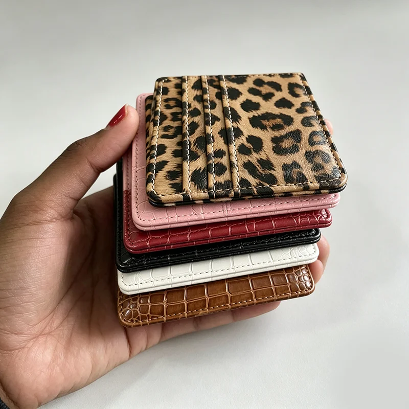 Women Men Slim PU Leather Card Wallet Leopard Crocodile Multi Card Slots Purse Portable Credit Card Holder Mini Pocket Case