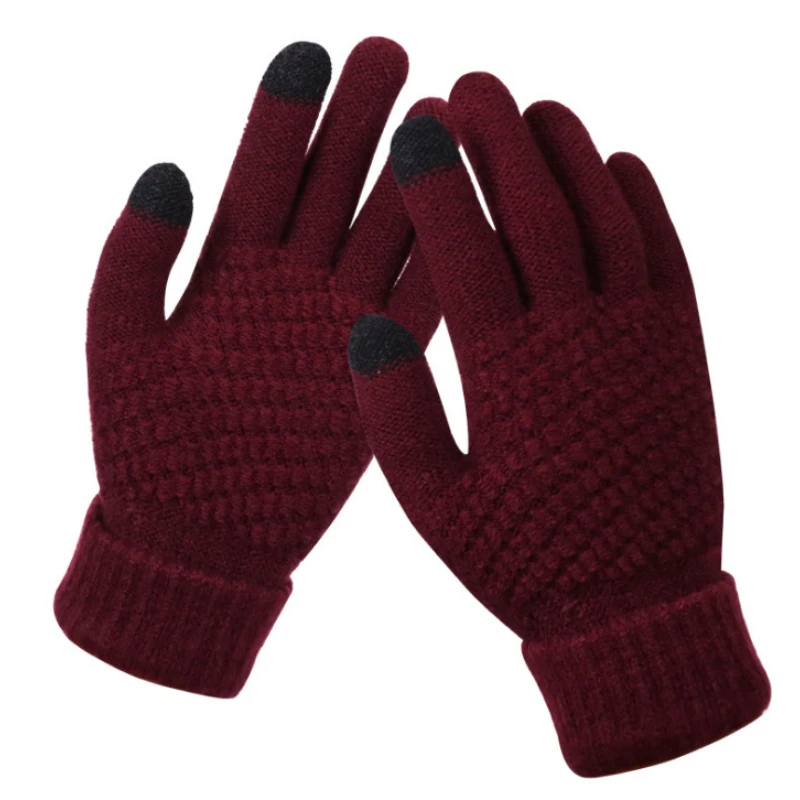 1Pair Thicken Knitted Gloves For Phone Screen Male Winter Autumn Warm Wool Cashmere Solid Gloves Men Mitten Business Gloves