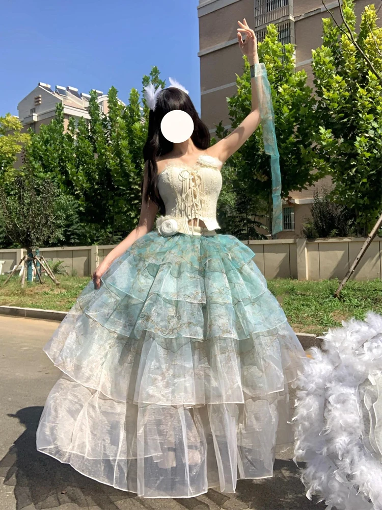 

Elegant Princess Style Long Evening Gown Sweet High Waist Ball Gown for Graduation Adult Birthday High School Prom Party