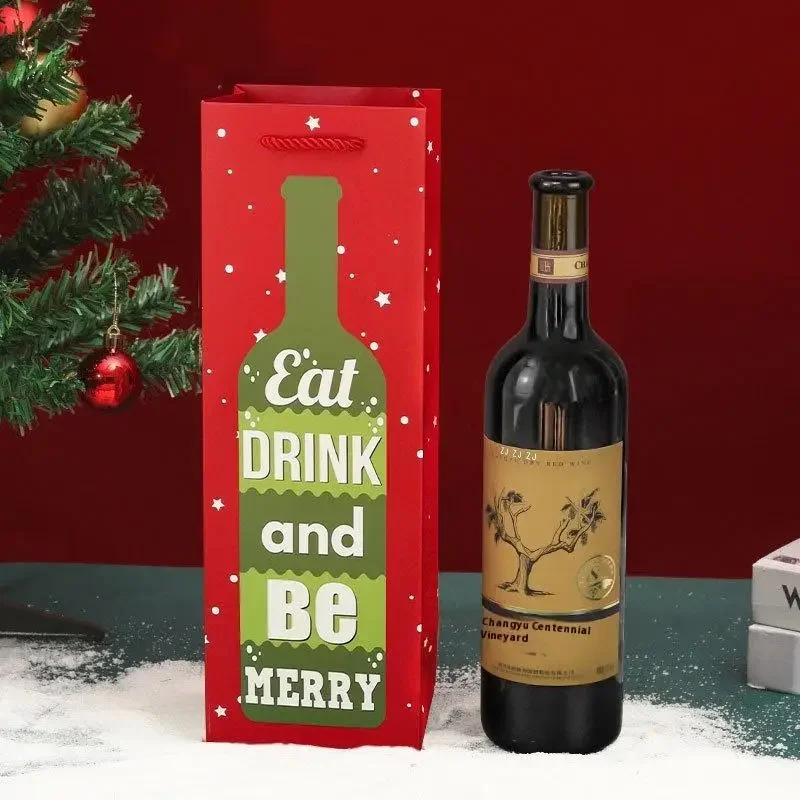 

4 шт., рождественские винные пакеты, крафт-бумага с принтом, сумка для конфет, закусок, упаковочная коробка, подарочная сумка