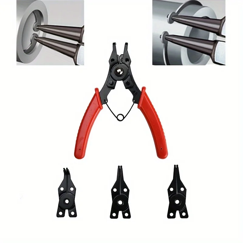 4-In-1 Circlip Pliers Set Snap Ring Pliers Multi Crimp Removable Plier Head Retaining Circlip Pliers Hand Tools Multifunctional