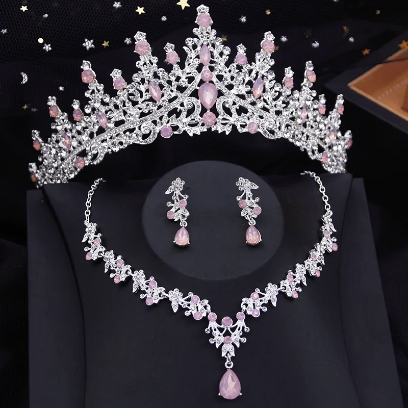 3 peças conjuntos de jóias de coroa de noiva para mulheres princesa tiaras conjunto colar brincos casamento noiva jóias acessórios de fantasia