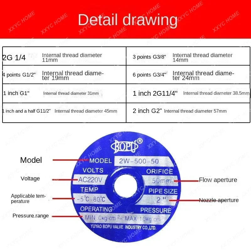 جميع النحاس عادة مغلقة صمام الملف اللولبي المياه الهواء 2 واط سلسلة 4 نقاط 6 نقاط 1 بوصة 2 بوصة AC220V24 Bopu BOPU