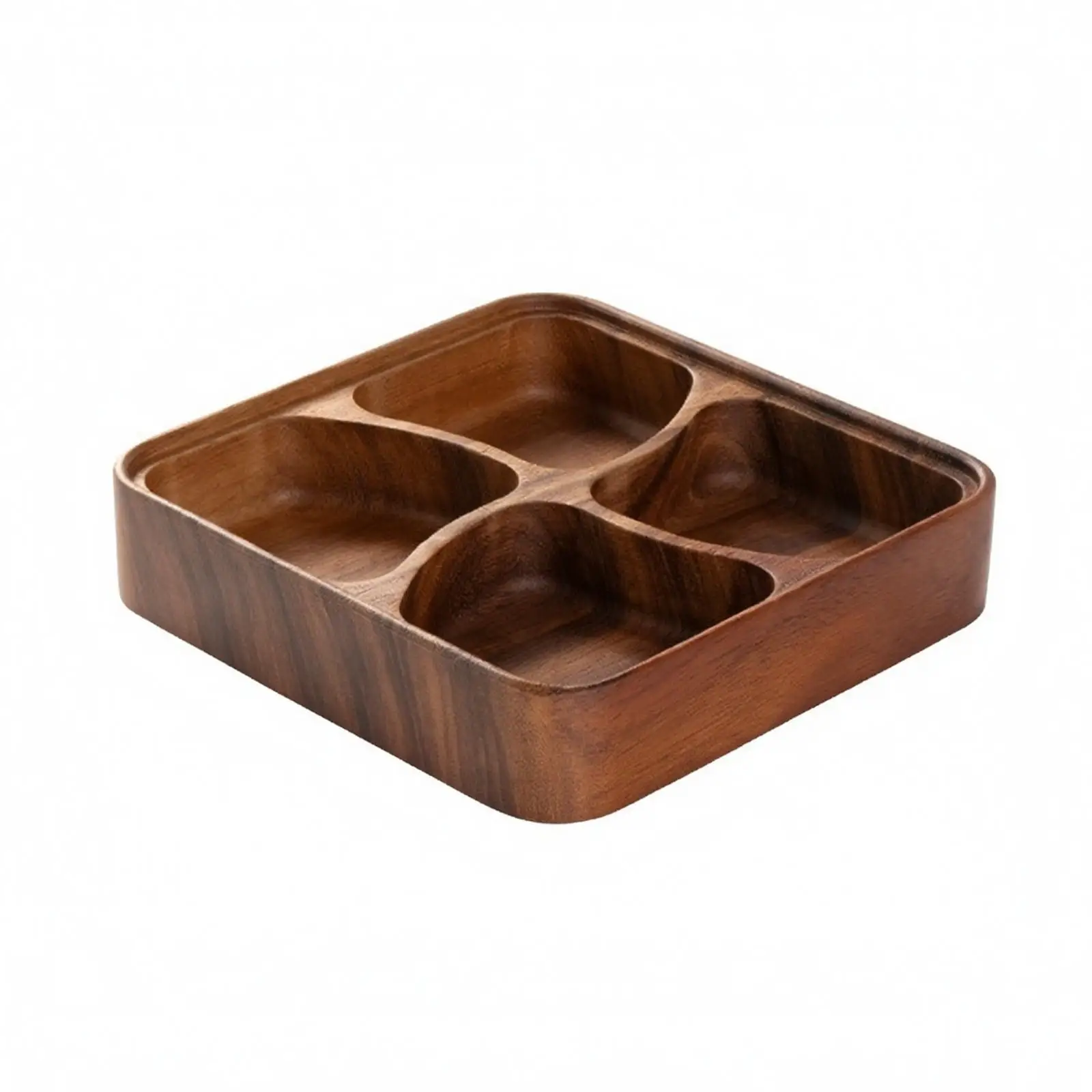 Solid Acacia Wood Industrial Tray with Windmill Divided Compartments for Serving Snacks Fruits and Nuts