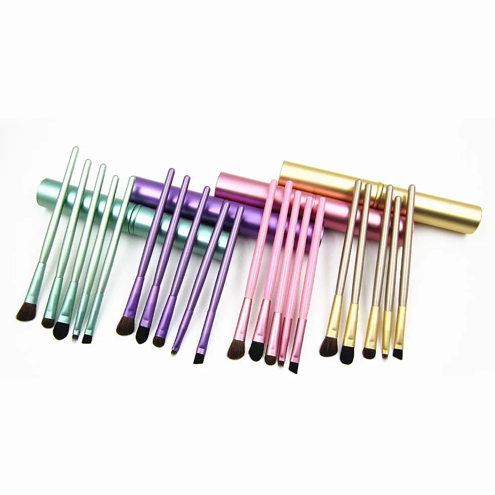 Kit de pinceaux de maquillage pour les yeux, 5 pièces, pinceaux à paupières à Long manche en Fiber naturelle, pour femmes et filles, ensemble de pinceaux de maquillage professionnels quotidiens
