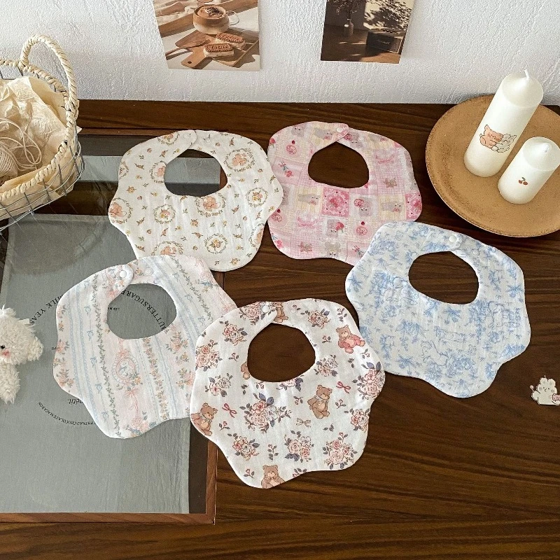 

Нагрудник для кормления ребенка, новый 6-слойный хлопково-марлевый полотенце для младенцев с лепестками и слюной, мягкая ткань с принтом для отрыжки для новорожденных, детские нагрудники