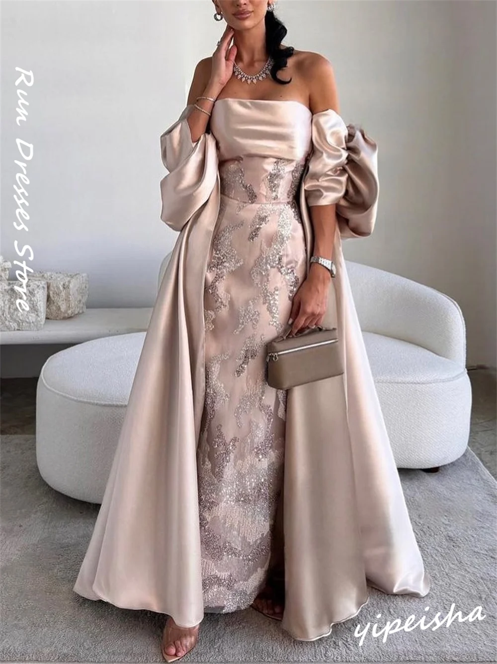 Personalizado elegante fora do ombro bainha até o chão vestidos de noite miçangas vestido de ocasião formal para mujer elega