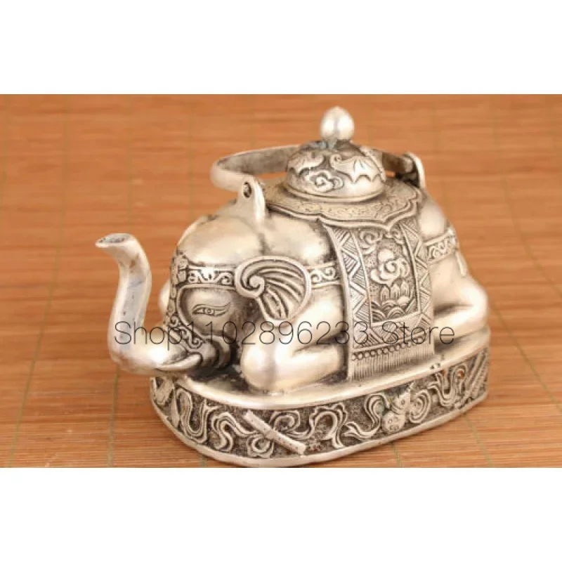 

Big Chinese Old Copper plating silver elephant Statue Tea POT Home DECO