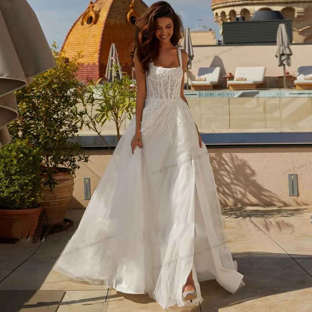 Robe de Mariée en Mousseline de Soie avec Dentelle et Bretelles Spaghetti, Couleur Champagne, Fente Latérale, Patients, Quelle que soit la Princesse, Train Court, Nouvelle Collection 2025