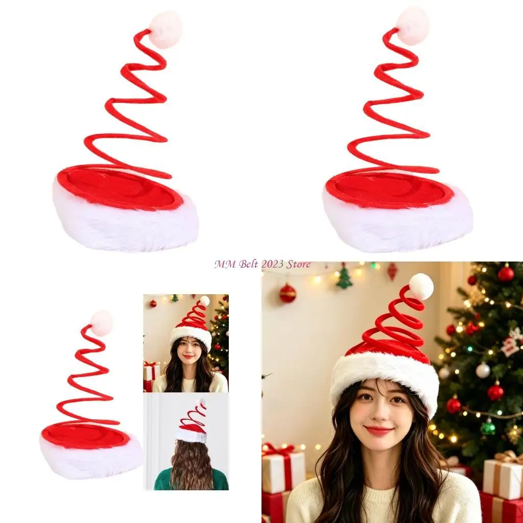 49ME Seasonal Costume Accessory Christmas Spring Hat With Plush Red White Finish Quick Wear and Holiday Photo Use
