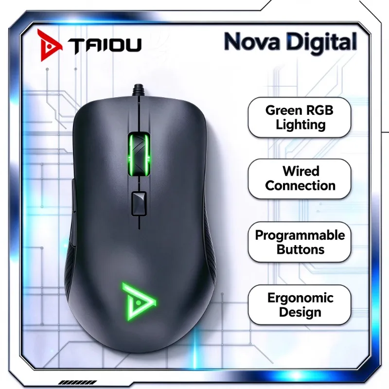 TAIDU TSG301PRO Black Wired Gaming Mouse Green RGB Light Ergonomic Programmable USB Mouse For PC Laptop Gaming Office Use