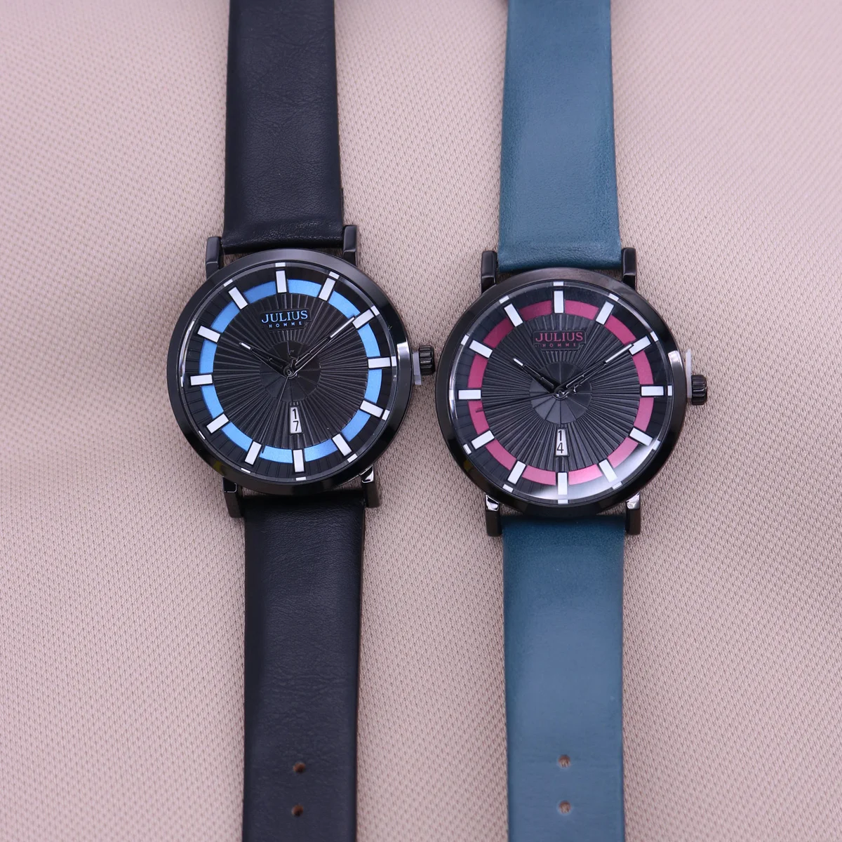 Top Julius Real Auto Date Week Men's Watch Japan Quartz Man Hours Fine Fashion Real Leather Bracelet Boy's Gift No Box
