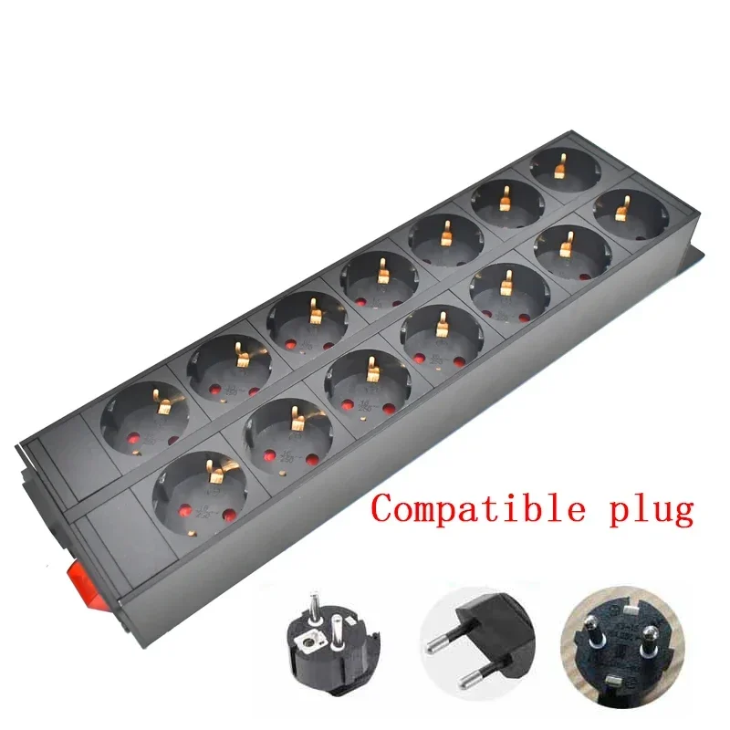 PDU Power Strip Distribution Unit Cabinet 4-24 Way AC German Socket Break Switch Aluminum alloy shell C14 port