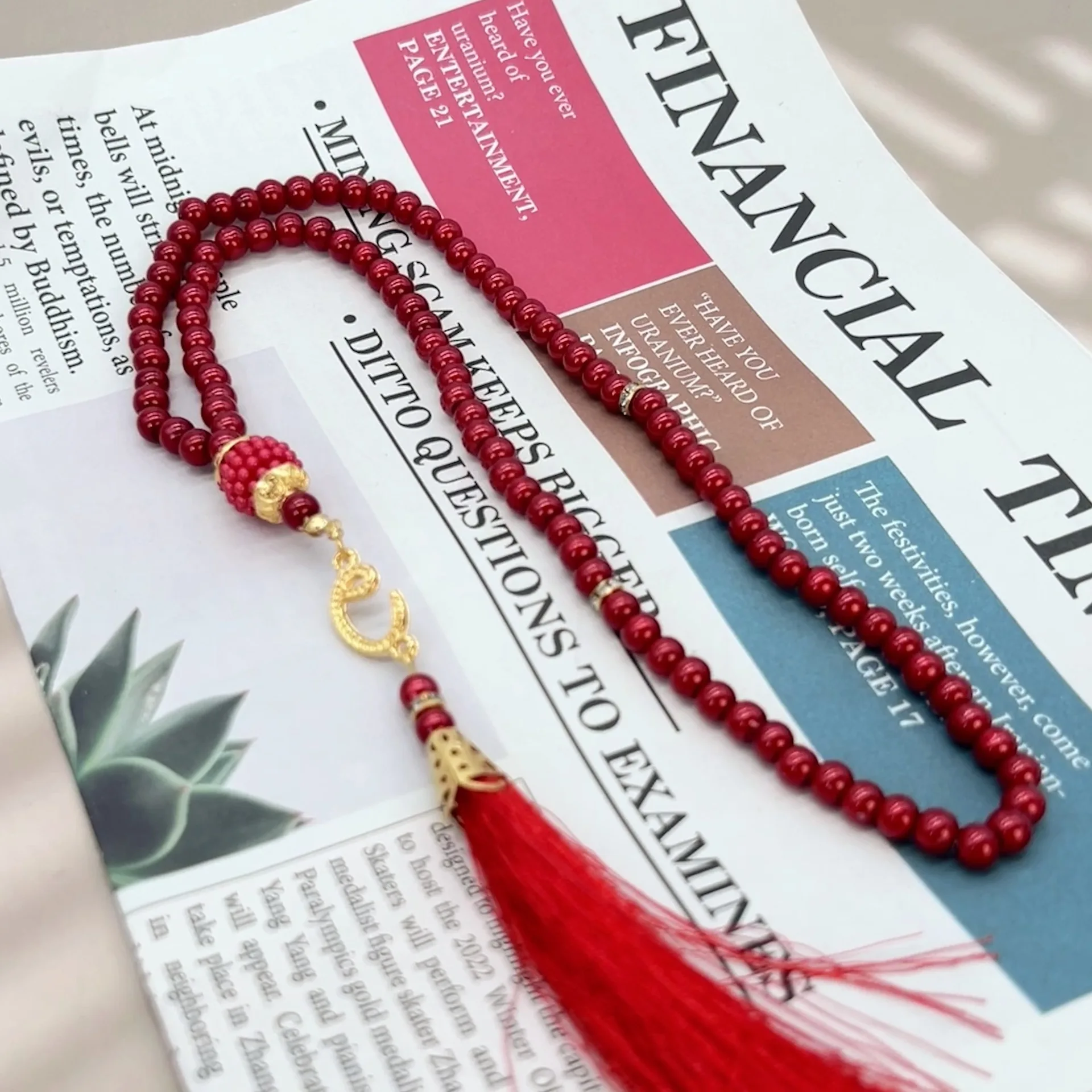 99 Beads Muslim Prayer Tasbih, 6mm Glass Pearl Rosary with Tassel, Islamic Dhikr Counting Beads for Spiritual Practice