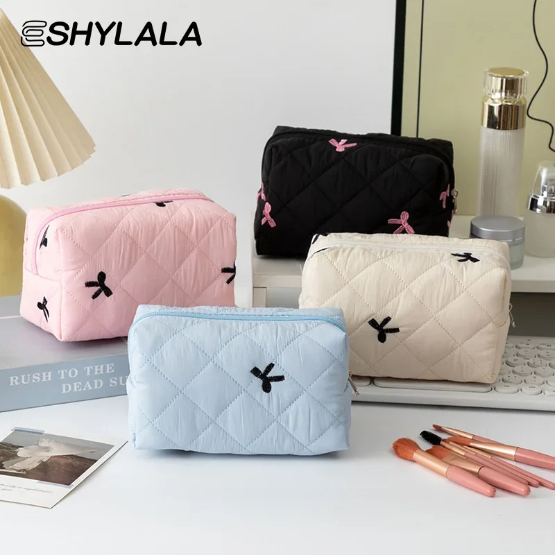 Cute Bow Tie Makeup Bag Aesthetic Makeup Organizer Travel Toiletry Pouch Portable Makeup Storage For Women