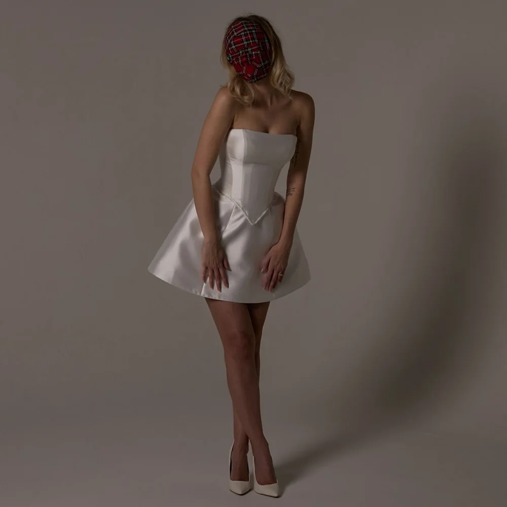 

Ivory Satin Cocktail Dresses Mini Strapless A Line Sleeveless 2 Pieces Cocktail Gowns for Women 2025 Backless Short Evening Gown