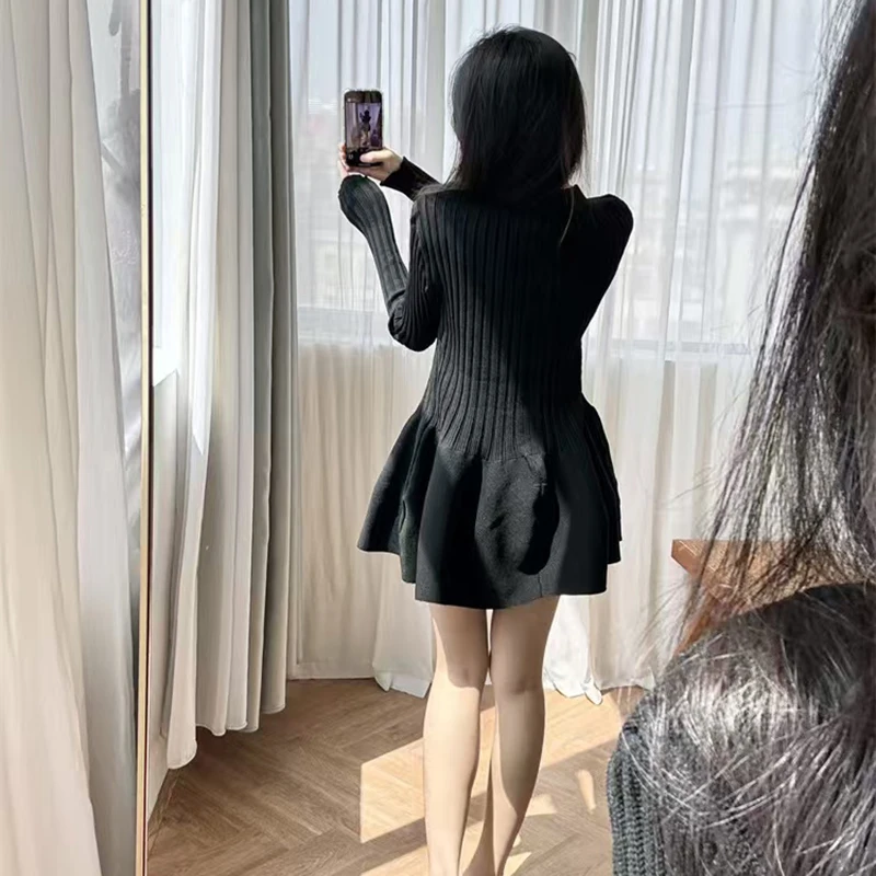Elegant Ruffles Knitwear Cardigan Women French Sexy V-Neck Slim Long Sleeve Tops Y2K Femme Chic Buttons Knitted Sweater New