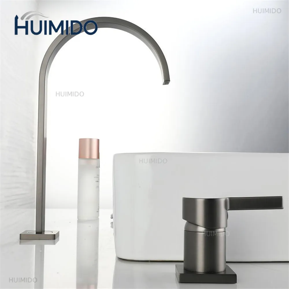 Brushed gold Basin faucet Bathroom two holes Gun Grey Widespread bathroom faucet sink tap 360 rotating widespread basin Tap