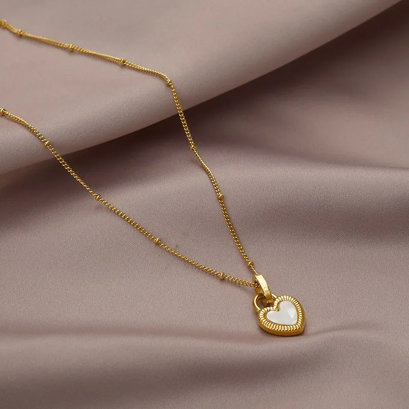ANENJERY 316L Stainless Steel Shell Love Heart Pendant Necklace for Women  Clavicle Chain Gifts